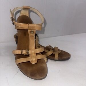 Weinbrenner Tan Leather Boho Cottagecore Peasant Comfort Wedges Sandals Size 39